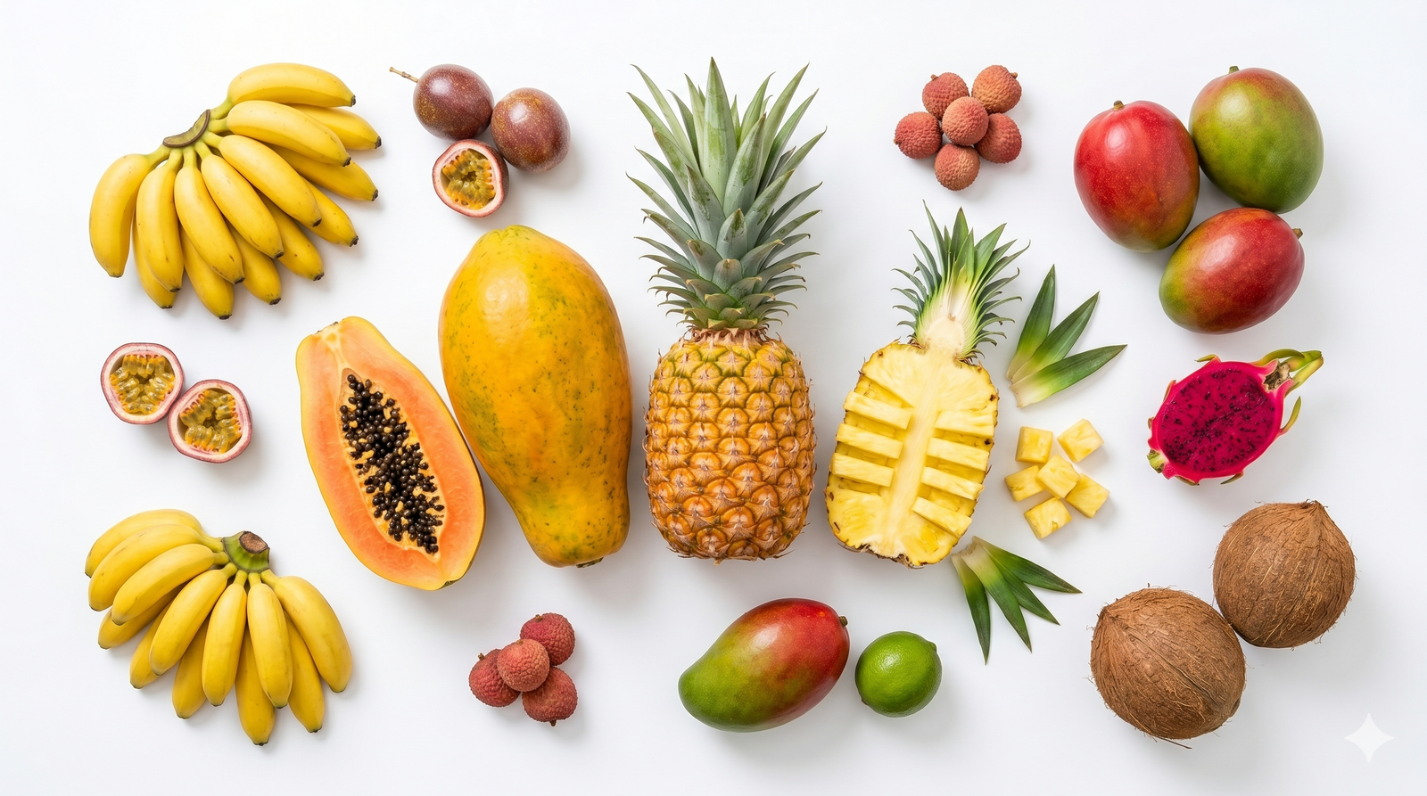 Fruits tropicaux réunionnais — mangue, litchi, papaye
