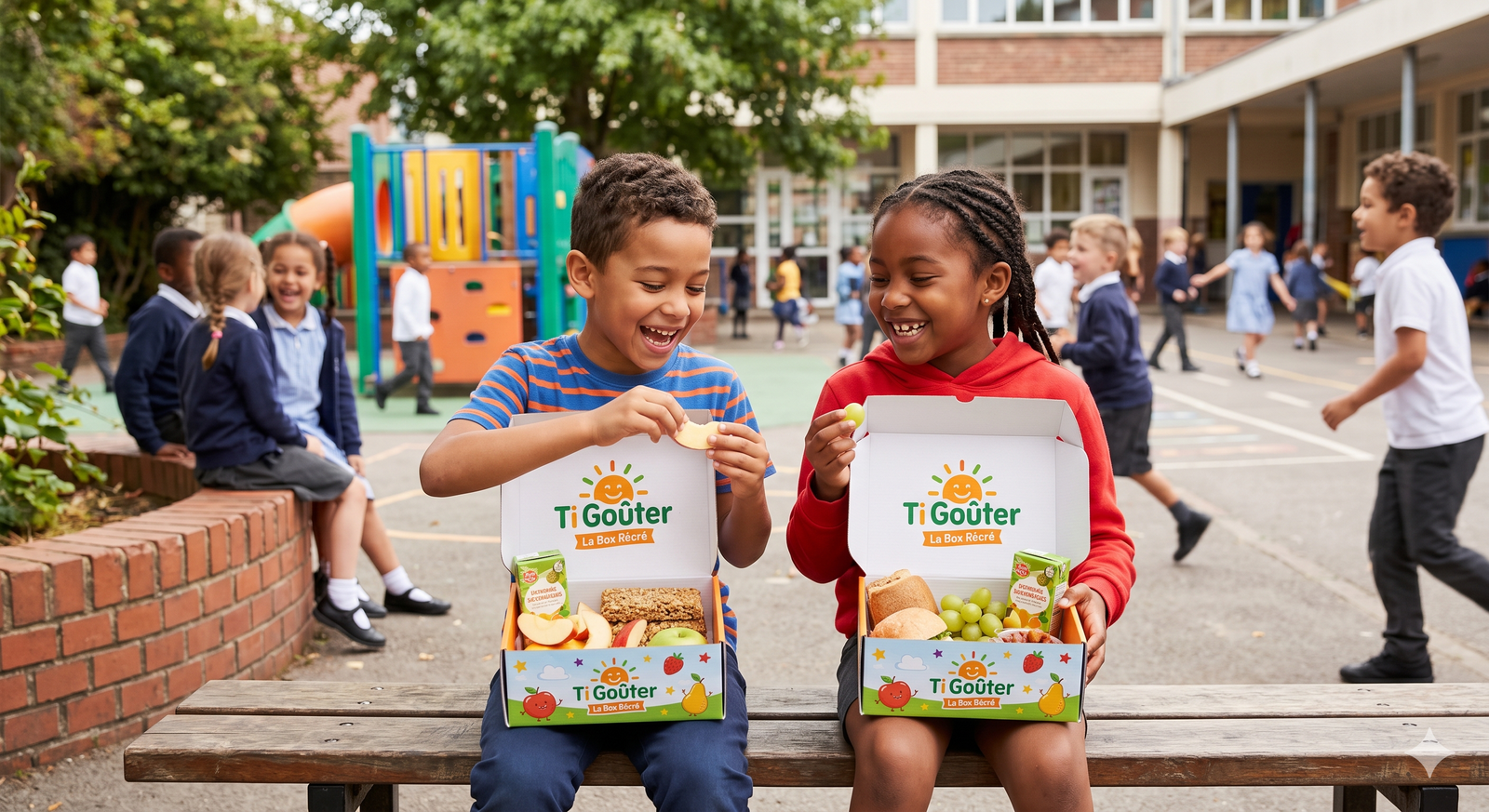 Deux enfants réunionnais heureux avec leur Ti Goûter box